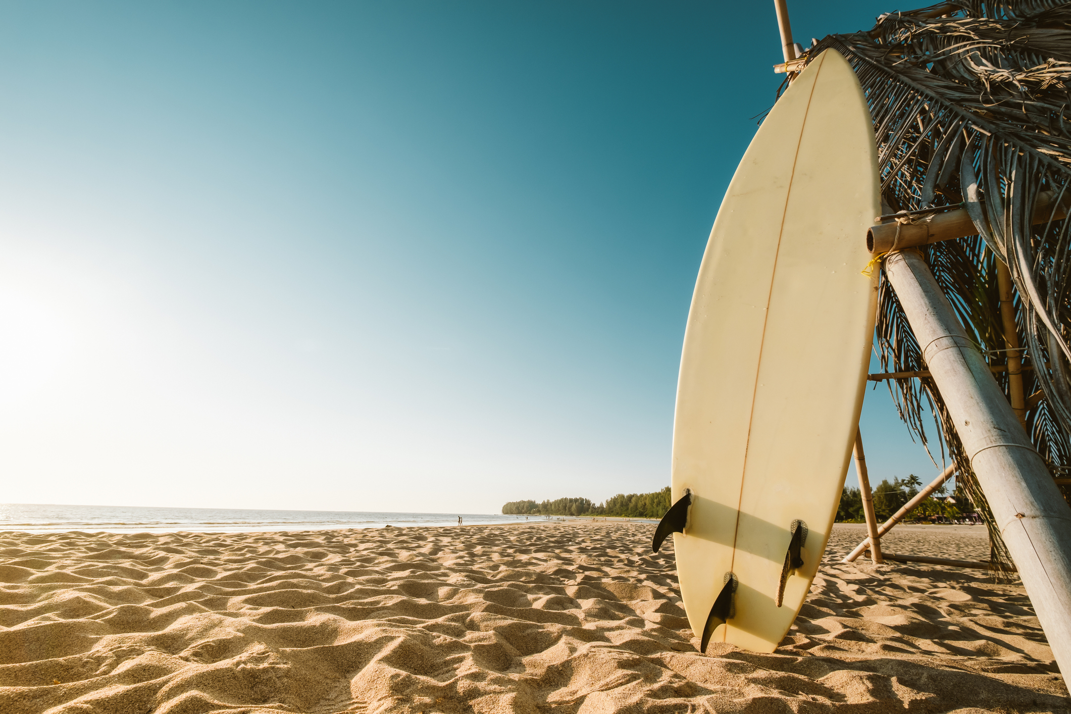 Surfboard on tropical beach